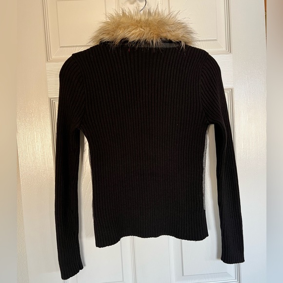 ⛸️⌛️📞JJ Basics Sweater - Faux Fur Collar w/ Cotton/Ramie Sleeves/Tweed Front - Picture 4 of 13